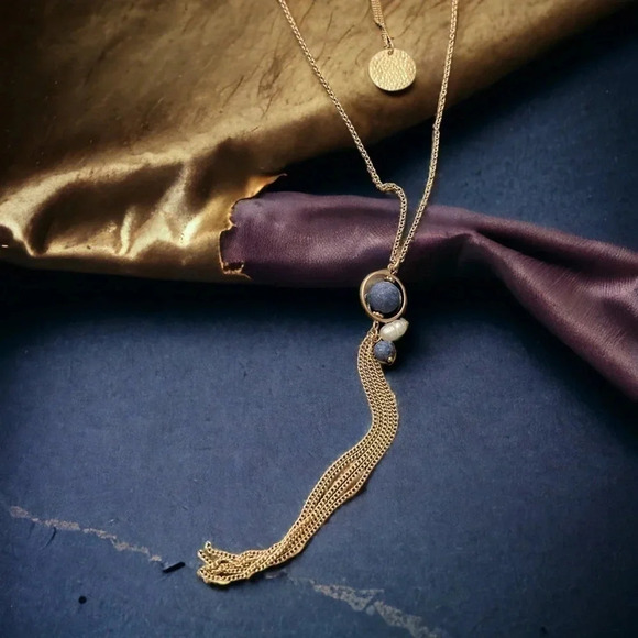 Bohemian Long Layered Tassel Gold Plated Drop Necklace - Picture 1 of 3
